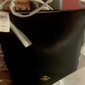 Coach Black Leather Tote with Gold Logo